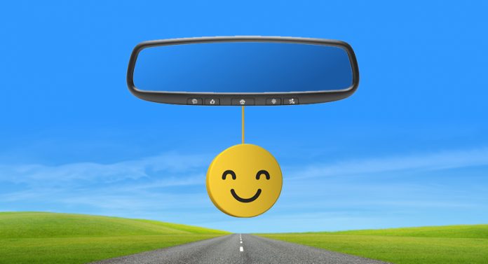 Smiley face on rearview mirror